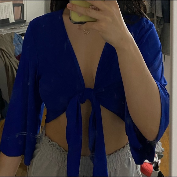 Tops - Blue tie front top